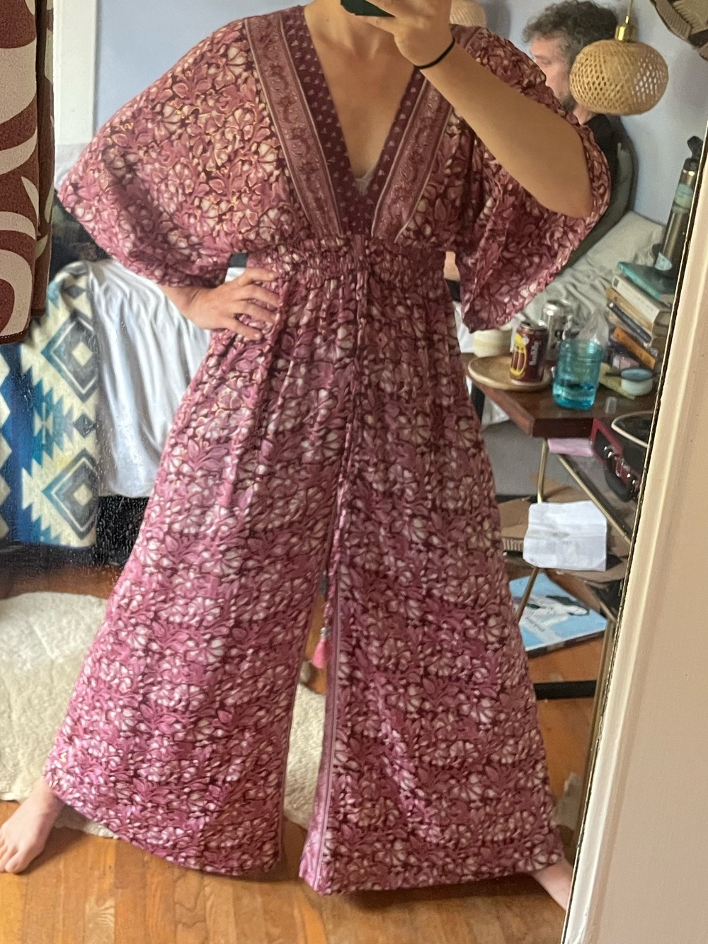 White Waves Kimono Wide Leg Jumpsuit